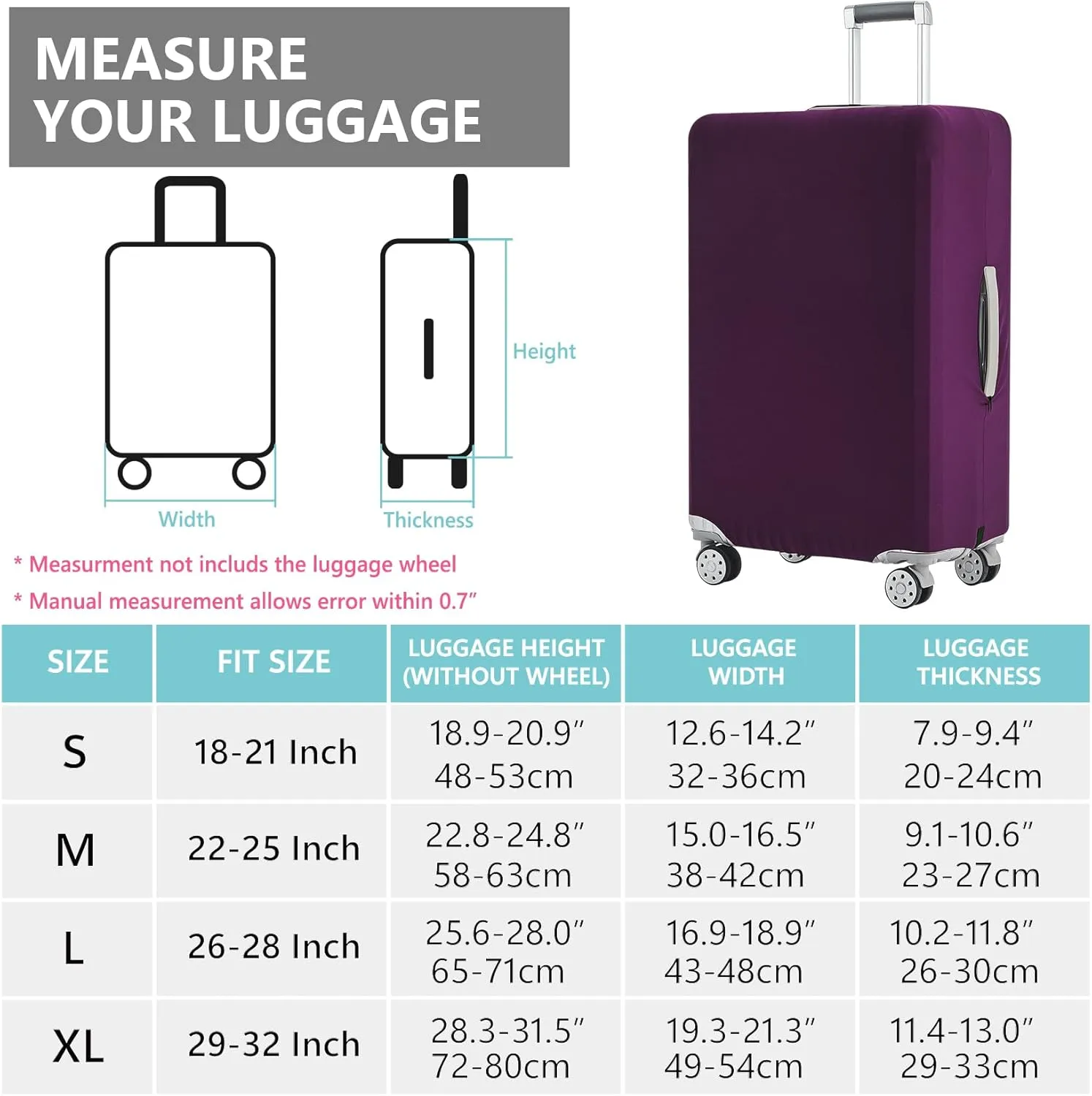 TRAVELKIN Luggage Cover Washable Suitcase Cover Suitcase Protector Anti-scratch Fits 18-32 Inch Luggage