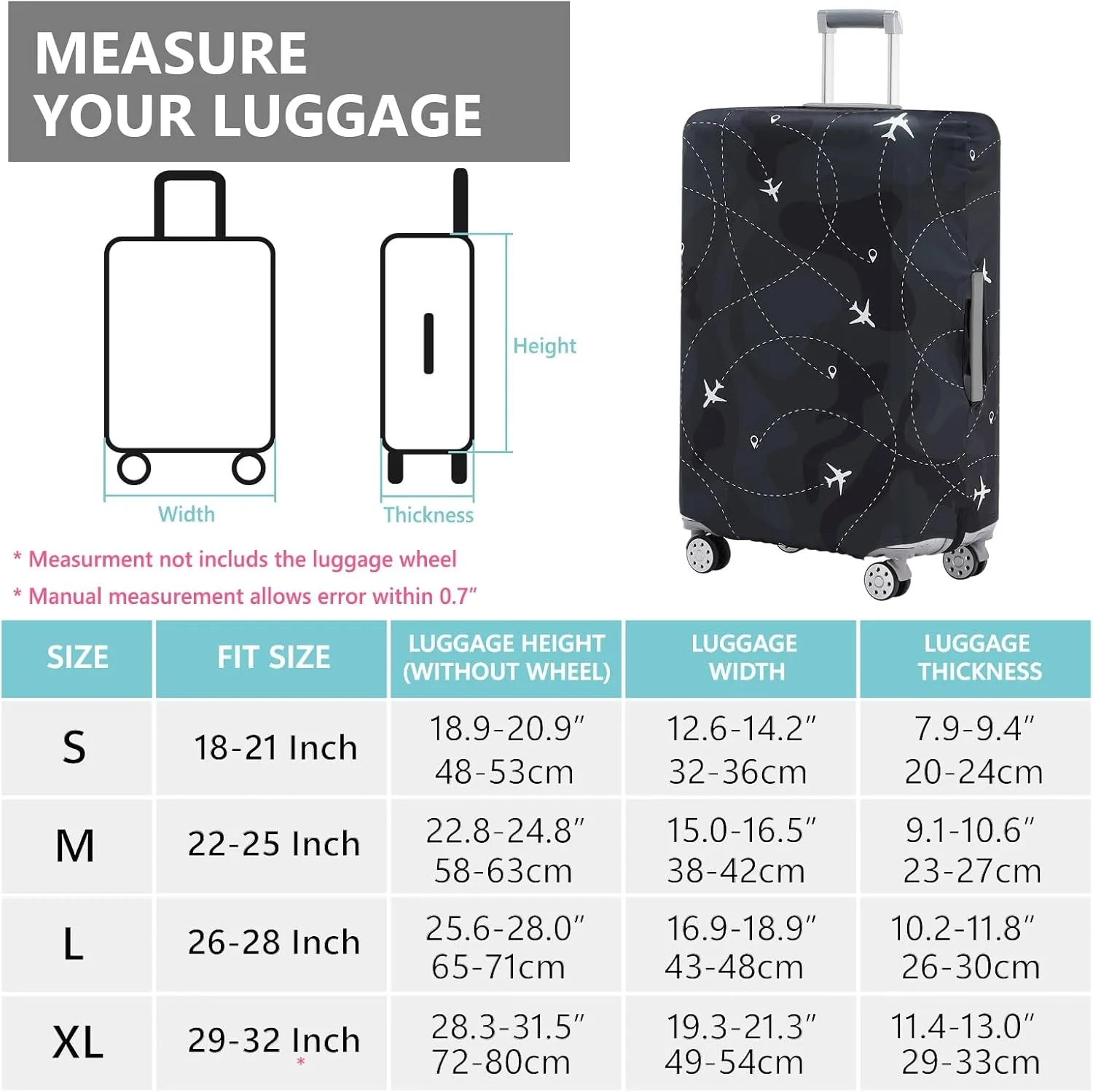 TRAVELKIN Luggage Cover Washable Suitcase Cover Suitcase Protector Anti-scratch Fits 18-32 Inch Luggage