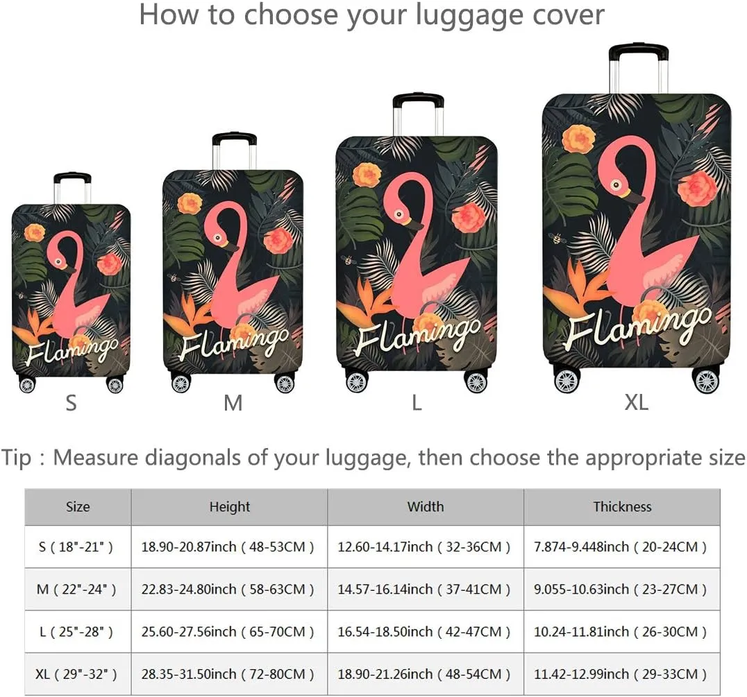 TRAVELKIN Travel Elastic Spandex Suitcase Protector Case, 18/24/28/32 Inch Suitcase Protective Cover, Thickened and Washable Luggage Cover (XL(29"-32" luggage), Black Flamingo)