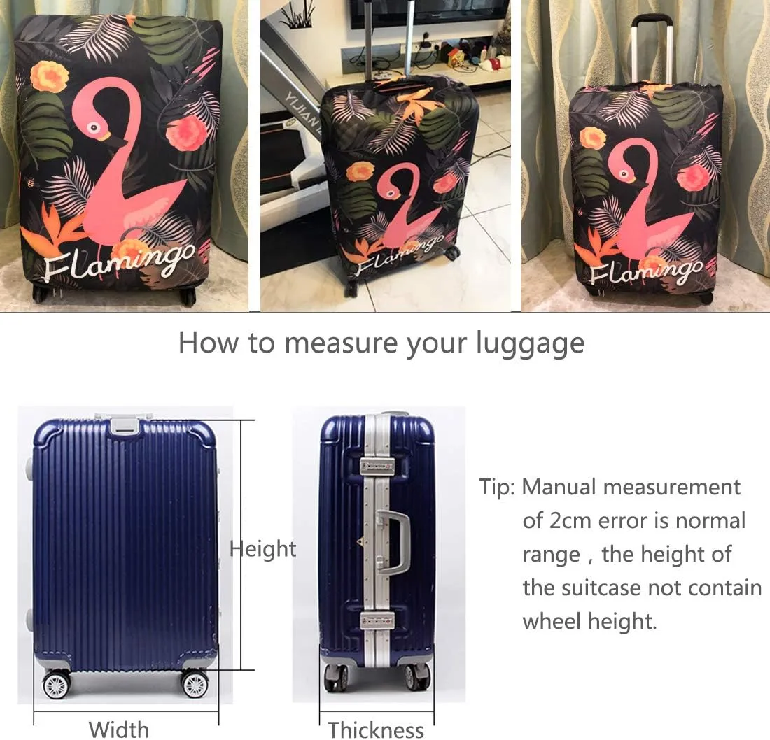 TRAVELKIN Travel Elastic Spandex Suitcase Protector Case, 18/24/28/32 Inch Suitcase Protective Cover, Thickened and Washable Luggage Cover (XL(29"-32" luggage), Black Flamingo)