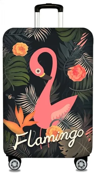 TRAVELKIN Travel Elastic Spandex Suitcase Protector Case, 18/24/28/32 Inch Suitcase Protective Cover, Thickened and Washable Luggage Cover (XL(29"-32" luggage), Black Flamingo)
