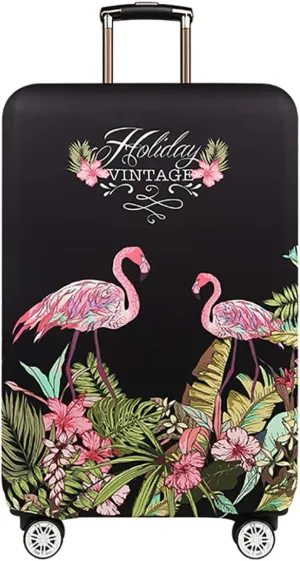 TRAVELKIN Travel Elastic Spandex Suitcase Protector Case, 18/24/28/32 Inch Suitcase Protective Cover, Thickened and Washable Luggage Cover (XL(29"-32" luggage), Flower Flamingo)
