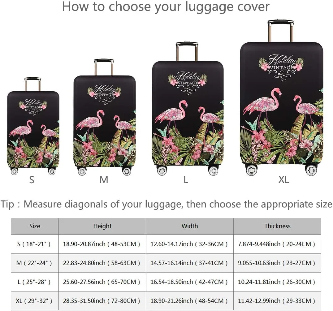 TRAVELKIN Travel Elastic Spandex Suitcase Protector Case, 18/24/28/32 Inch Suitcase Protective Cover, Thickened and Washable Luggage Cover (XL(29"-32" luggage), Flower Flamingo)