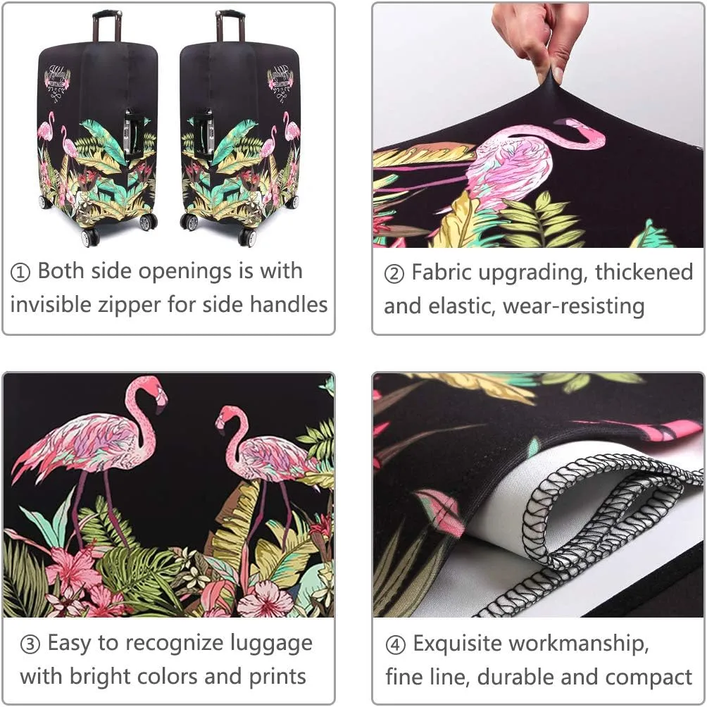 TRAVELKIN Travel Elastic Spandex Suitcase Protector Case, 18/24/28/32 Inch Suitcase Protective Cover, Thickened and Washable Luggage Cover (XL(29"-32" luggage), Flower Flamingo)