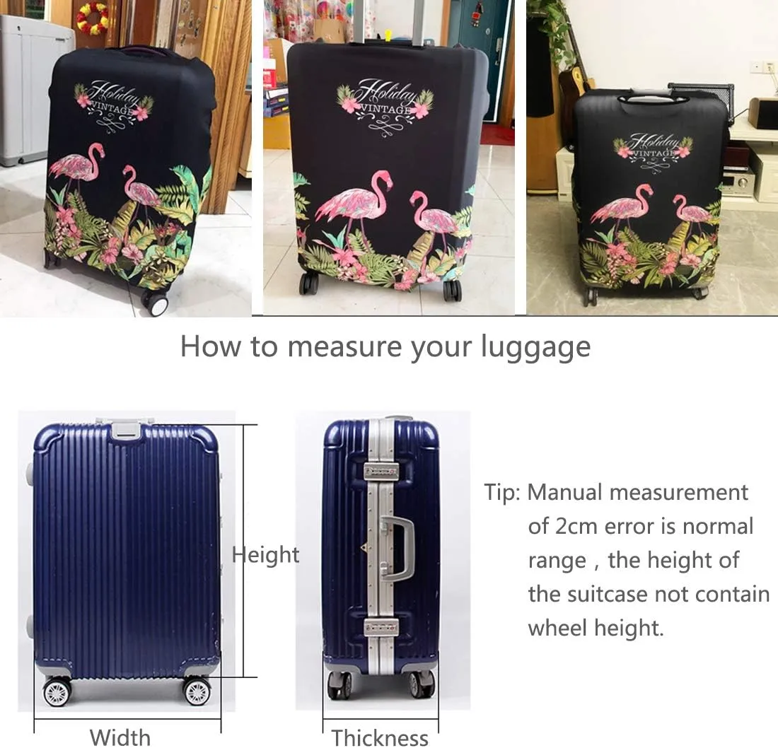 TRAVELKIN Travel Elastic Spandex Suitcase Protector Case, 18/24/28/32 Inch Suitcase Protective Cover, Thickened and Washable Luggage Cover (XL(29"-32" luggage), Flower Flamingo)