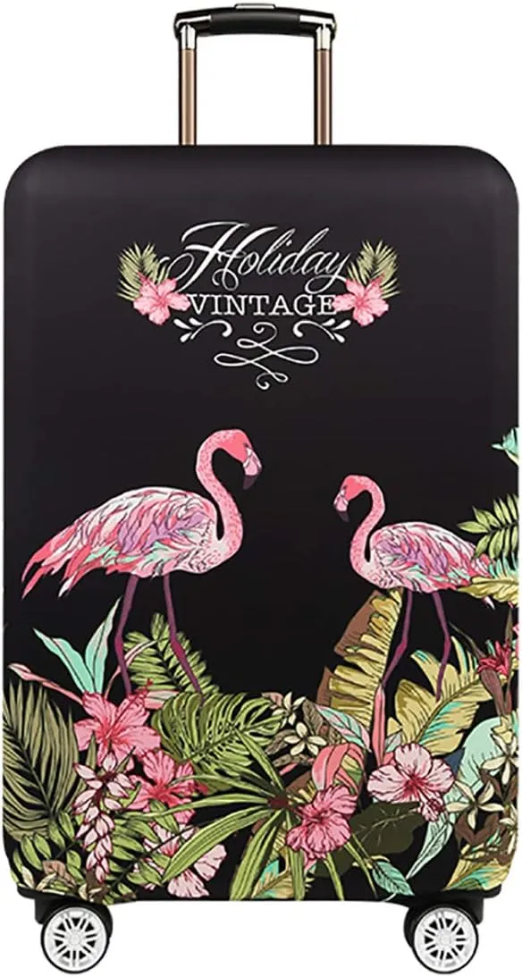 TRAVELKIN Travel Elastic Spandex Suitcase Protector Case, 18/24/28/32 Inch Suitcase Protective Cover, Thickened and Washable Luggage Cover (XL(29"-32" luggage), Flower Flamingo)