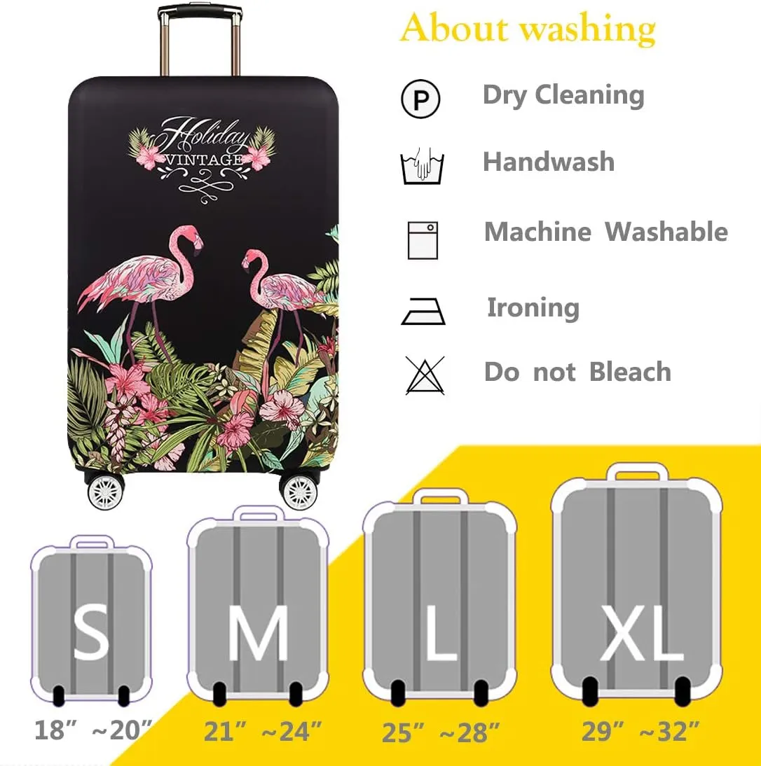 TRAVELKIN Travel Elastic Spandex Suitcase Protector Case, 18/24/28/32 Inch Suitcase Protective Cover, Thickened and Washable Luggage Cover (XL(29"-32" luggage), Flower Flamingo)