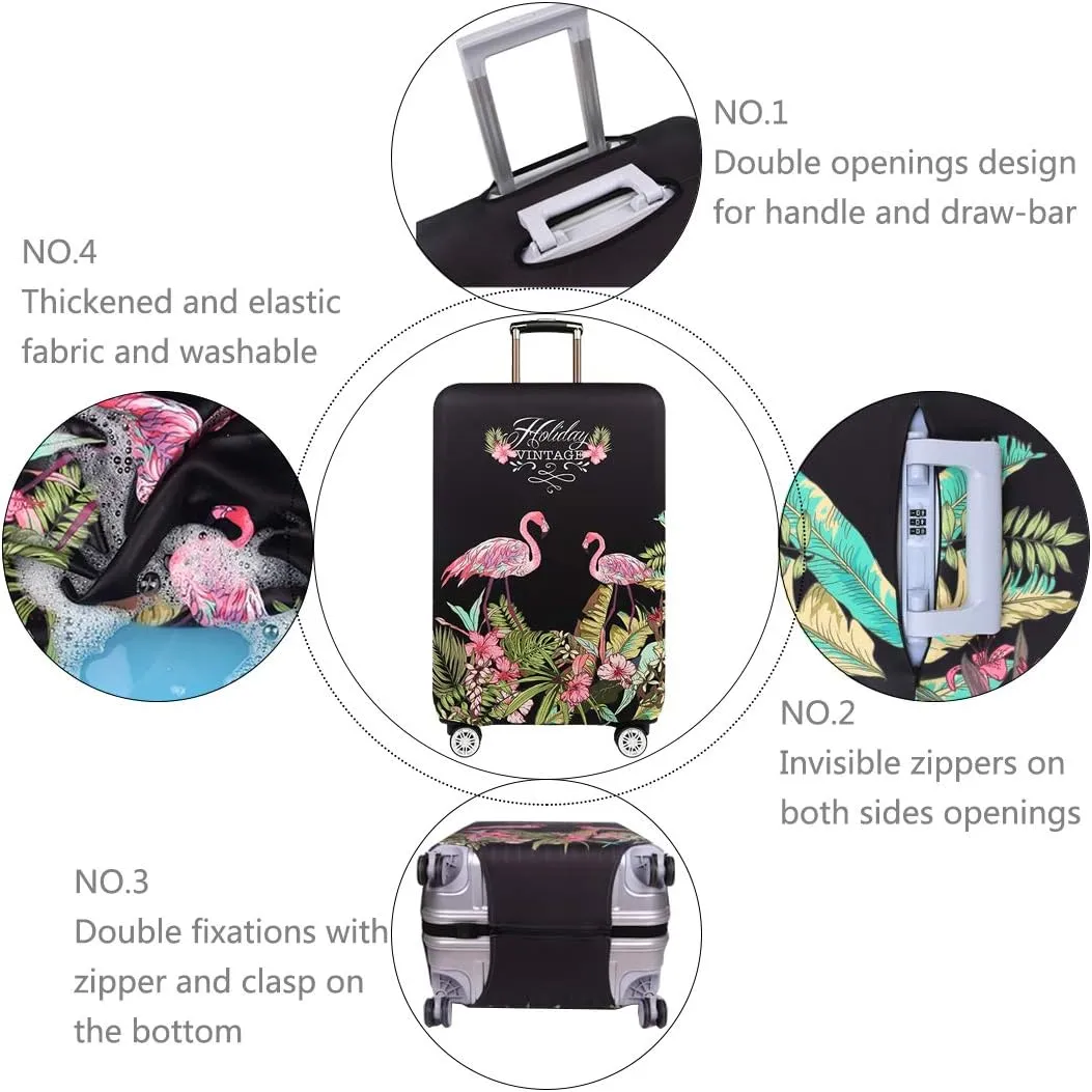 TRAVELKIN Travel Elastic Spandex Suitcase Protector Case, 18/24/28/32 Inch Suitcase Protective Cover, Thickened and Washable Luggage Cover (XL(29"-32" luggage), Flower Flamingo)