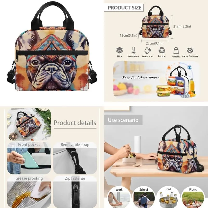 Tribal Pug Dog Backpack Sets Large Capacity Backpacks, Aztec Navajo Ethnic Puppy Youth Girls Lunch Bag, Southwest Boho Pug School Pencil Bag Junior/Senior Students