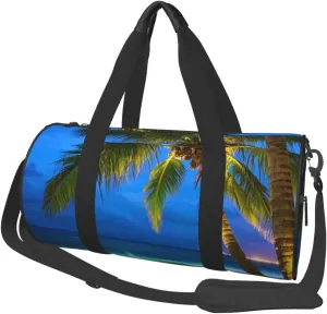 Tropical Beach Palm Tree Night Print Round Large Capacity Travel Luggage Bags,Men's and Women's Hand-Held Travel Clothing Bags