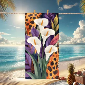 Tropical Canna Lily Beach Towel Extra Large Vibrant White Flowers Microfiber Blanket, Quick Dry Soft Sand Free Lightweight for Summer Travel Pool Gym Picnic Essentials 62x31 Inch