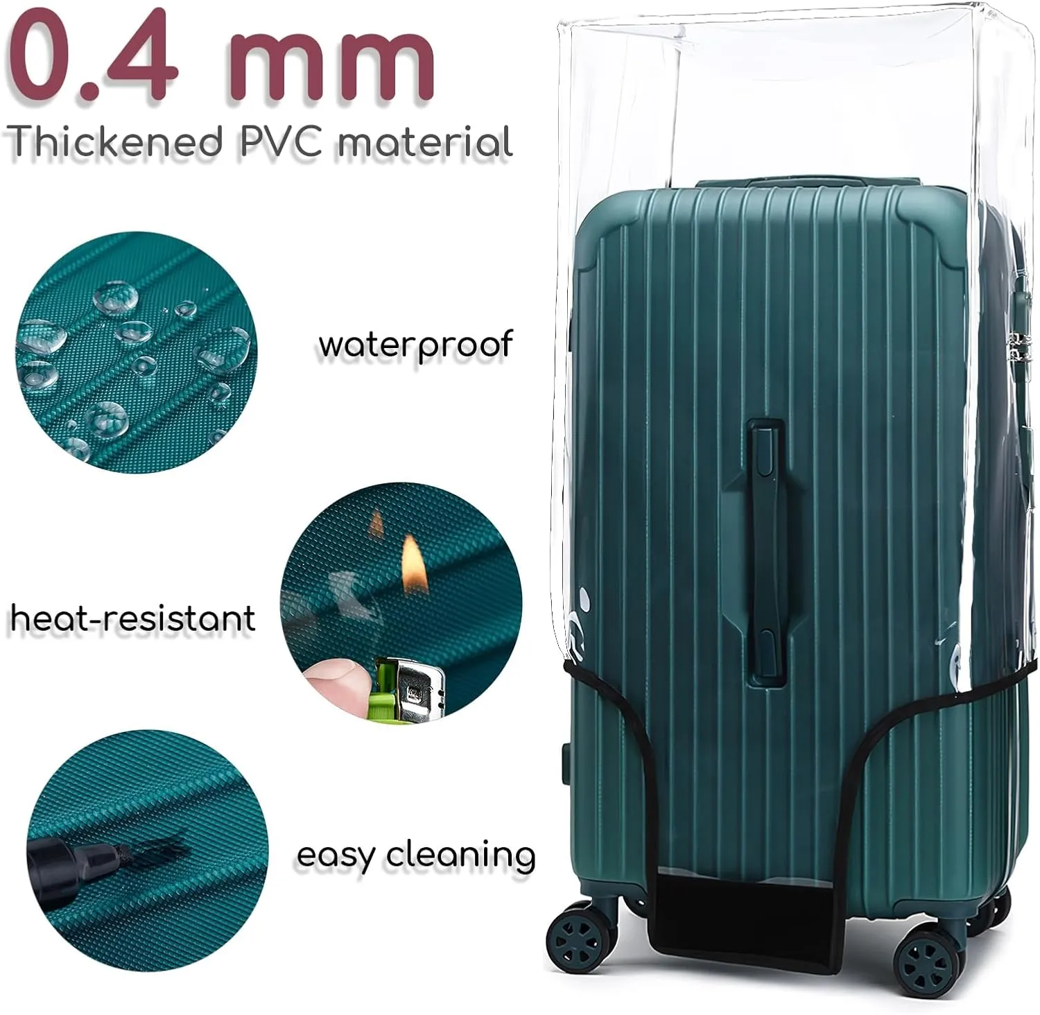 Trunk Luggage Cover, Transparent PVC Suitacse Cover, Travel Waterproof Clear Luggage Protector Suitcase Cover (Transparent, 30 inch (3:7 Ratio))