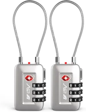 TSA Accepted Luggage Travel Lock, Set-Your-Own Combination Lock for School Gym Locker, Luggage Suitcase Baggage Locks, Filing Cabinets, Toolbox, Case (Silver, 2 Pack)