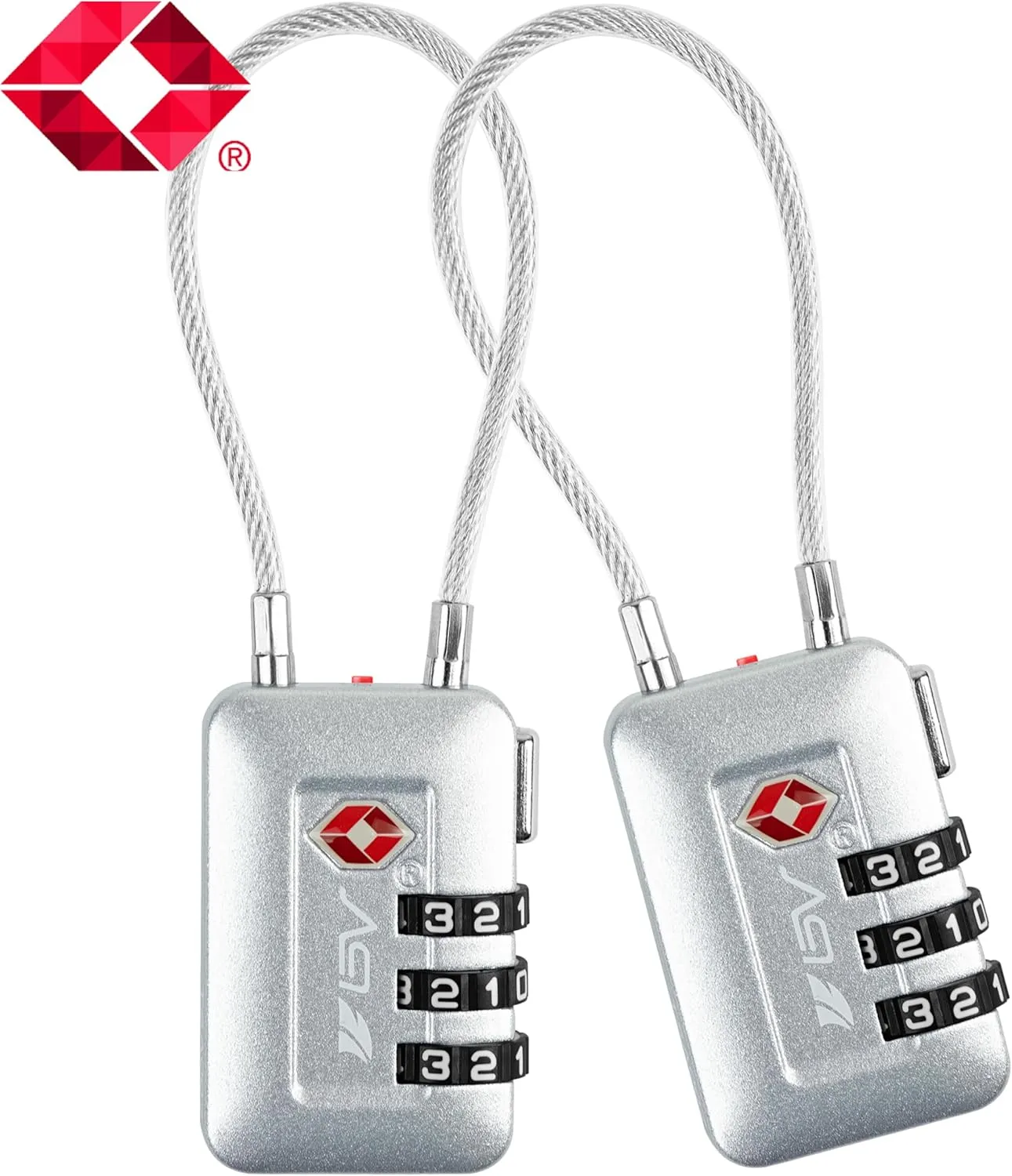 TSA Accepted Luggage Travel Lock, Set-Your-Own Combination Lock for School Gym Locker, Luggage Suitcase Baggage Locks, Filing Cabinets, Toolbox, Case (Silver, 2 Pack)