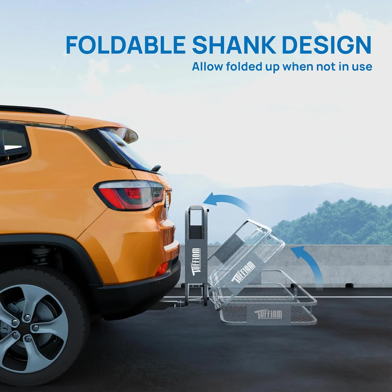 TUFFIOM 60"x20"x6" Folding Hitch Mount Cargo Carrier Basket, 500lbs Steel Car Cargo Trailer Hitch Luggage Rack with Net, Waterproof Cargo Bag, Straps & Stabilizer for SUV Car Truck Van