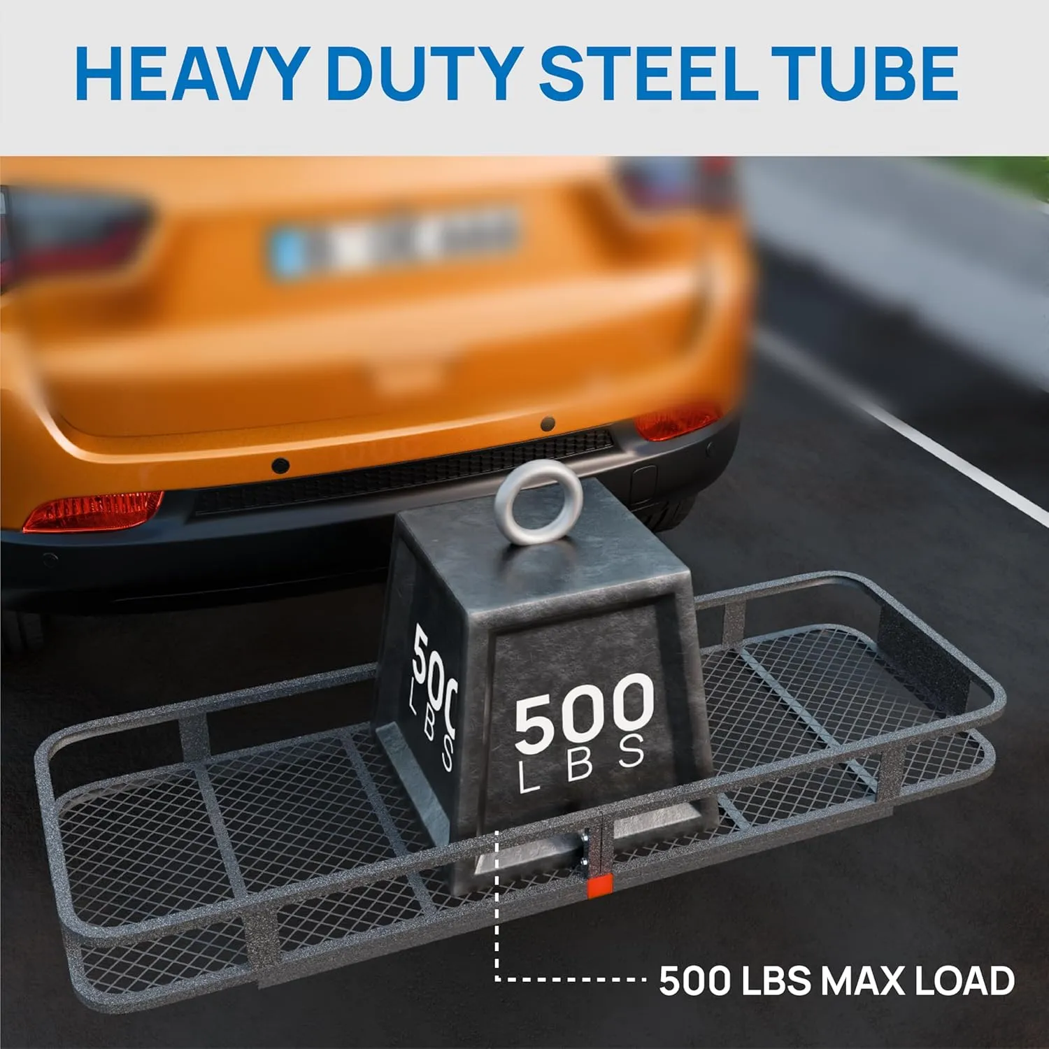 TUFFIOM 60"x20"x6" Folding Hitch Mount Cargo Carrier Basket, 500lbs Steel Car Cargo Trailer Hitch Luggage Rack with Net, Waterproof Cargo Bag, Straps & Stabilizer for SUV Car Truck Van
