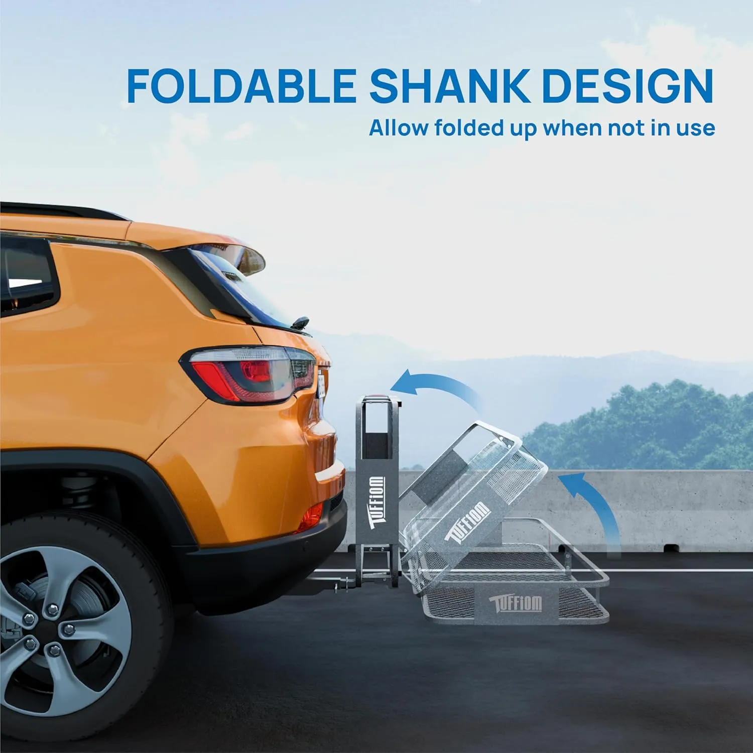 TUFFIOM 60"x24"x6" Folding Hitch Mount Cargo Carrier Basket, 500lbs Steel Car Cargo Trailer Hitch Luggage Rack, w/Hitch Lock Password Lock Net Waterproof Cargo Bag Straps Stabilizer for SUV Truck Van