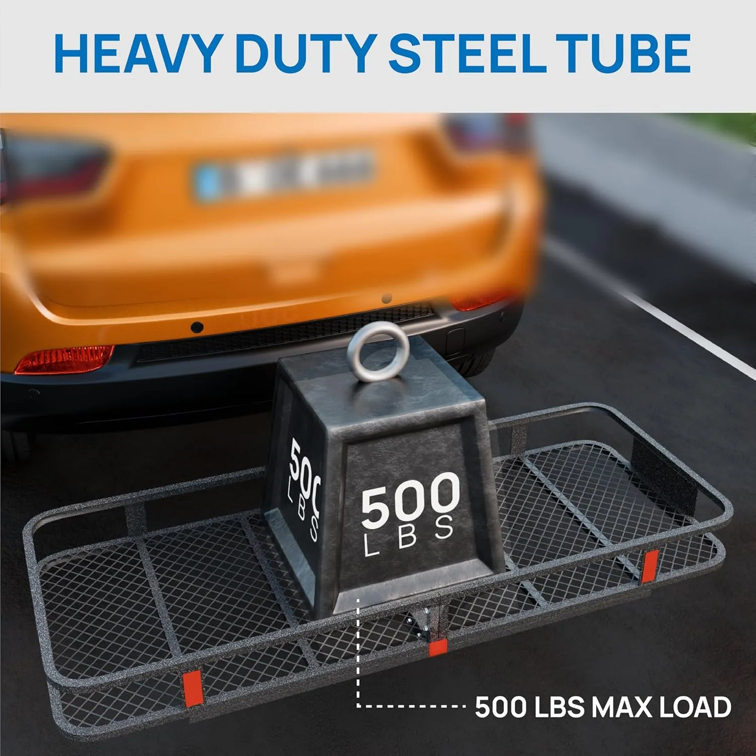 TUFFIOM 60"x24"x6" Folding Hitch Mount Cargo Carrier Basket, 500lbs Steel Car Cargo Trailer Hitch Luggage Rack, w/Hitch Lock Password Lock Net Waterproof Cargo Bag Straps Stabilizer for SUV Truck Van