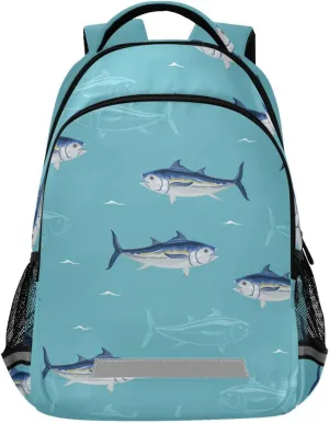 Tuna Fish Seamless Pattern Large School Backpacks with Chest Strap for Boys Girls Students,Lightweight Bookbags 17 Inch, Portable Casual Daypack Bags