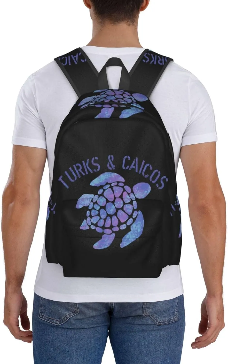 Turks Caicos Islands Flag Turtle Casual Backpack Large Capacity Travel Backpacks Laptop Daypack Commuter Rucksack Adjustable Strap Sports Bags for Hiking Biking