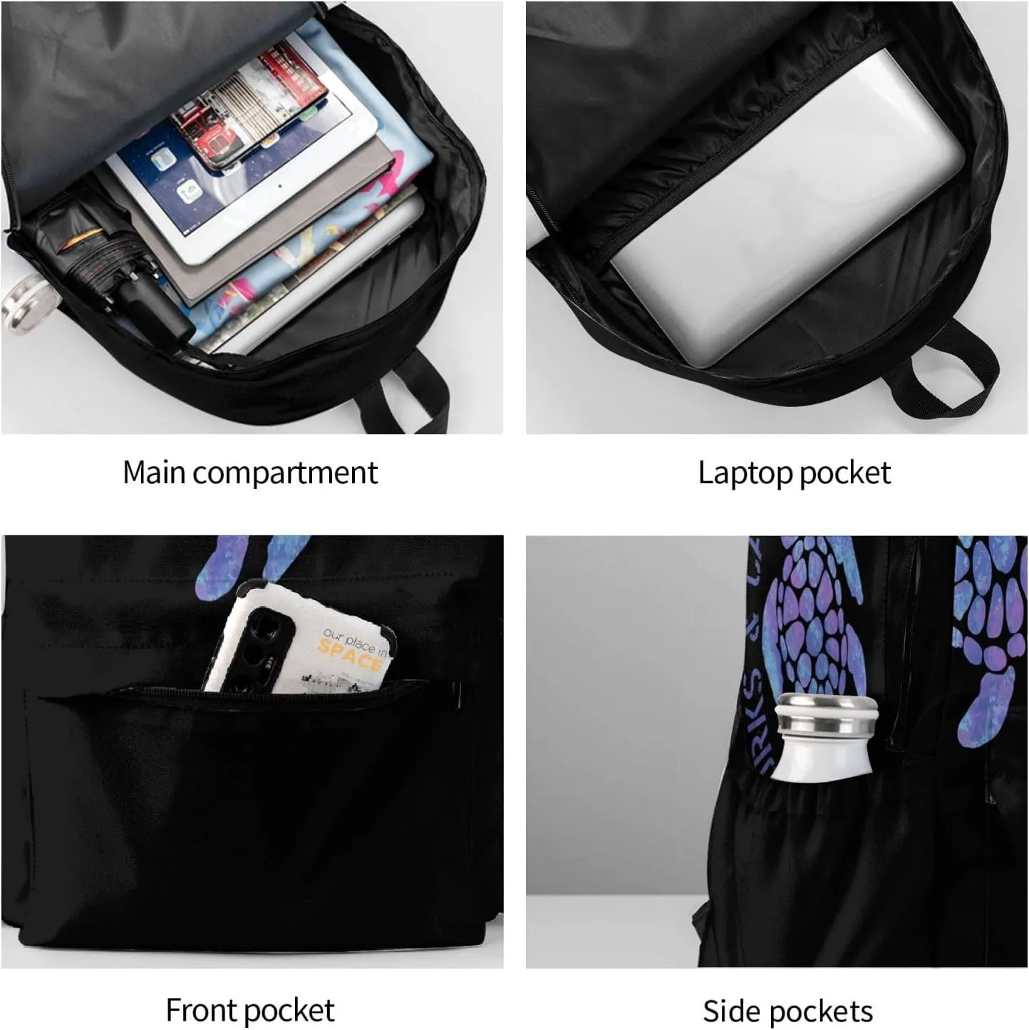Turks Caicos Islands Flag Turtle Casual Backpack Large Capacity Travel Backpacks Laptop Daypack Commuter Rucksack Adjustable Strap Sports Bags for Hiking Biking