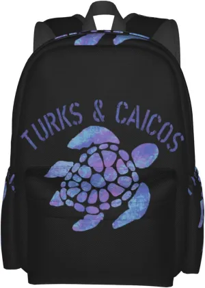 Turks Caicos Islands Flag Turtle Casual Backpack Large Capacity Travel Backpacks Laptop Daypack Commuter Rucksack Adjustable Strap Sports Bags for Hiking Biking