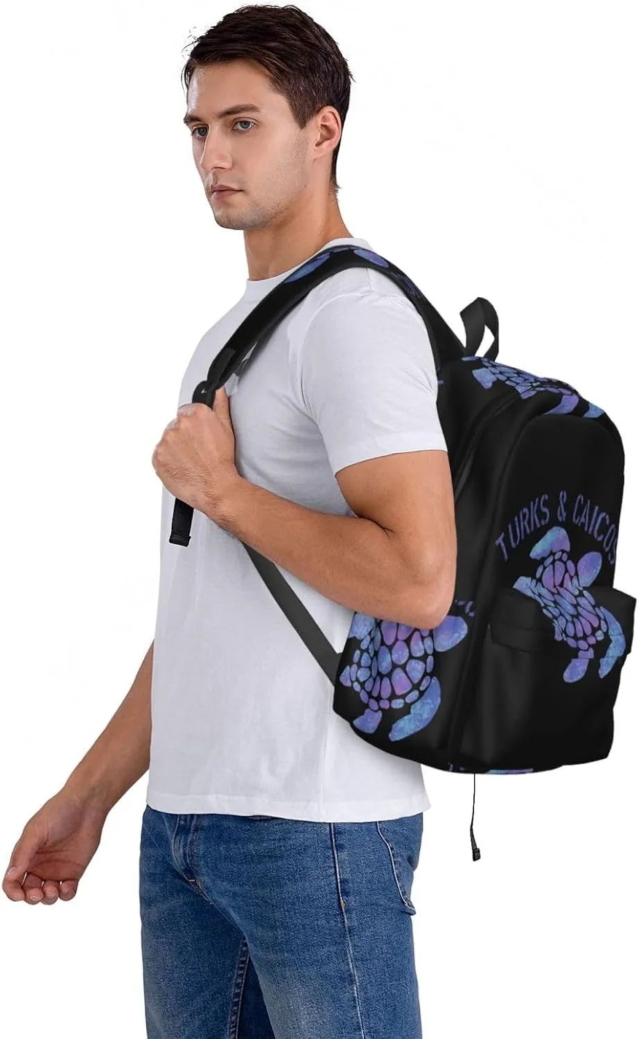 Turks Caicos Islands Flag Turtle Casual Backpack Large Capacity Travel Backpacks Laptop Daypack Commuter Rucksack Adjustable Strap Sports Bags for Hiking Biking