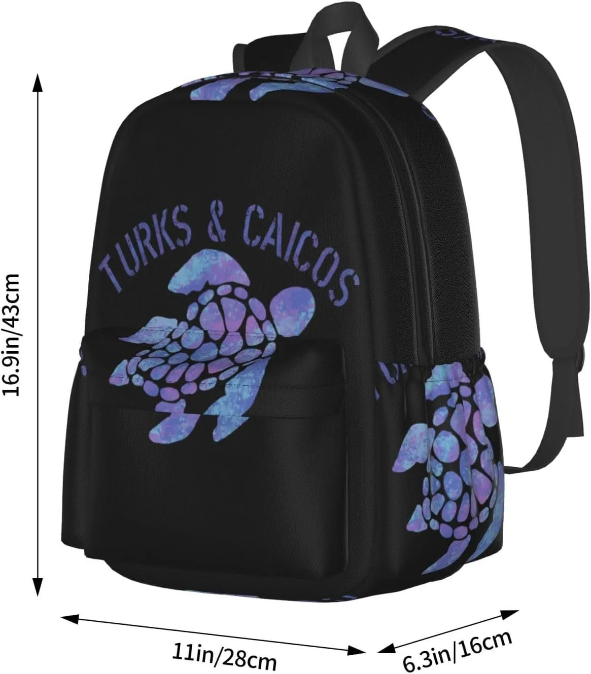 Turks Caicos Islands Flag Turtle Casual Backpack Large Capacity Travel Backpacks Laptop Daypack Commuter Rucksack Adjustable Strap Sports Bags for Hiking Biking