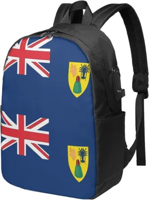 Turks Caicos Islands Flags Laptop Backpacks Travel Backpack Casual Business Daypack Sport Rucksack Computer Bag Fits up to 17 Inch Notebook with USB Port