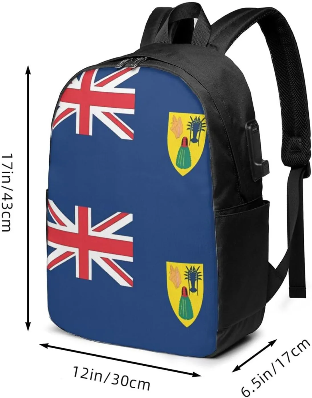 Turks Caicos Islands Flags Laptop Backpacks Travel Backpack Casual Business Daypack Sport Rucksack Computer Bag Fits up to 17 Inch Notebook with USB Port
