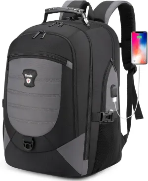 Tzowla Travel Laptop Backpack for Men&Women,17.3" Computer Water Resistant Anti Theft TSA Friendly Backpacks with Lock and USB Charging Port,College Business Work Hiking Bookbag Daypack,Dark Grey