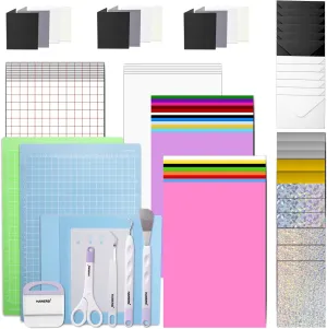 Ultimate Accessories Bundle for Cricut Joy Xtra Machine,Makers and All Explore Air,79pcs Craft Starter Kit with Heat Transfer Vinyl,Permanent Adhesive Vinyl,Card Kit,Card Mat,Weeding Tools