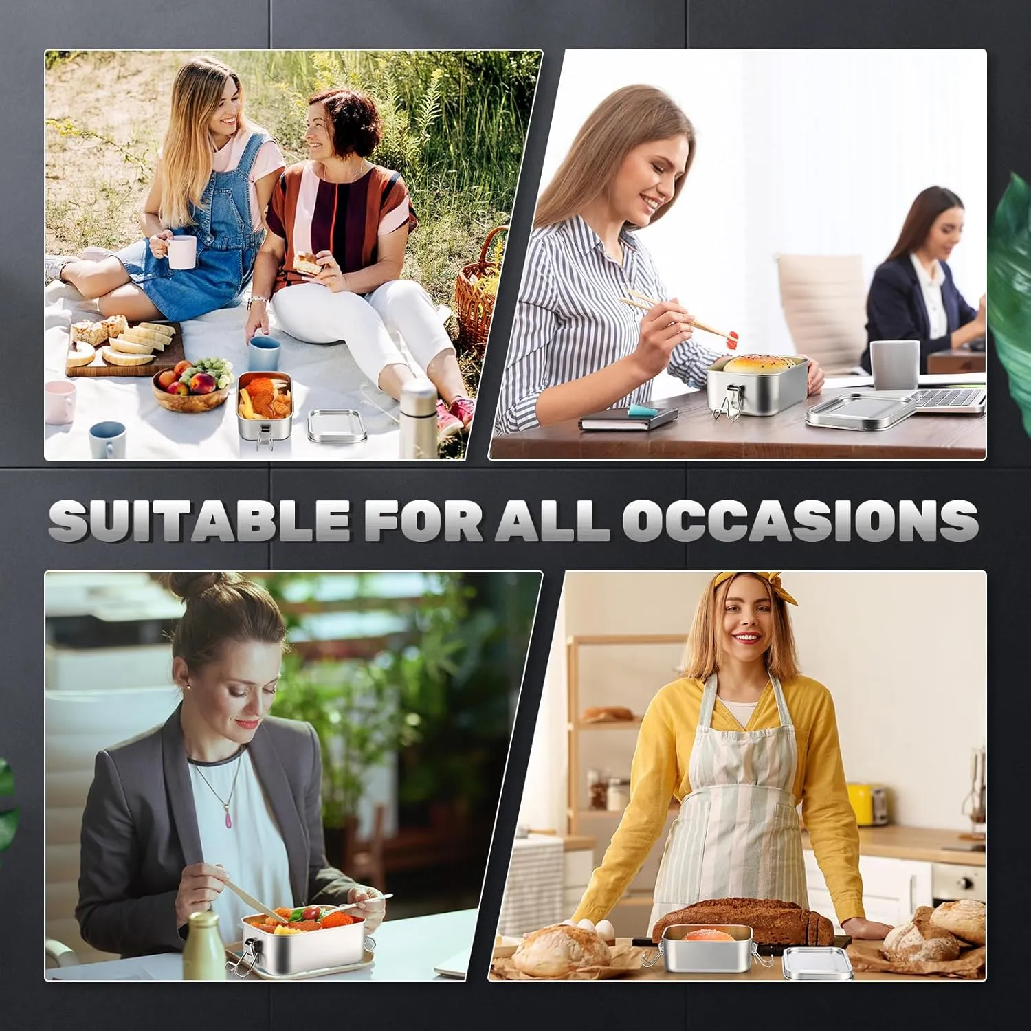 Umigy 4 Pcs Stainless Steel Food Containers Metal Bento Lunch Box Stainless Steel Food Storage Containers, Lockable Clips to Leak Proof, Reusable Dishwasher Snack Boxes for Work, Picnic (550ml)