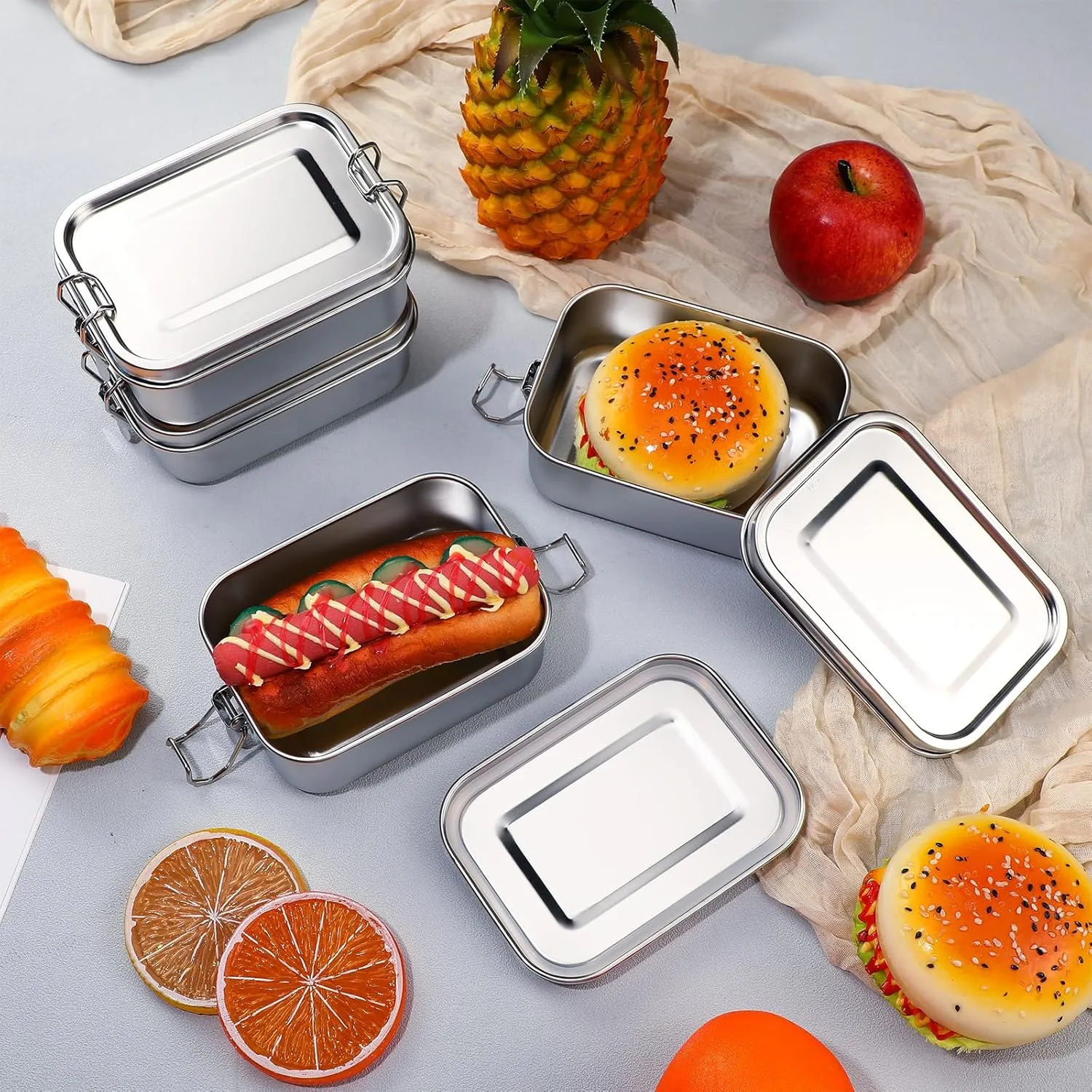 Umigy 4 Pcs Stainless Steel Food Containers Metal Bento Lunch Box Stainless Steel Food Storage Containers, Lockable Clips to Leak Proof, Reusable Dishwasher Snack Boxes for Work, Picnic (550ml)