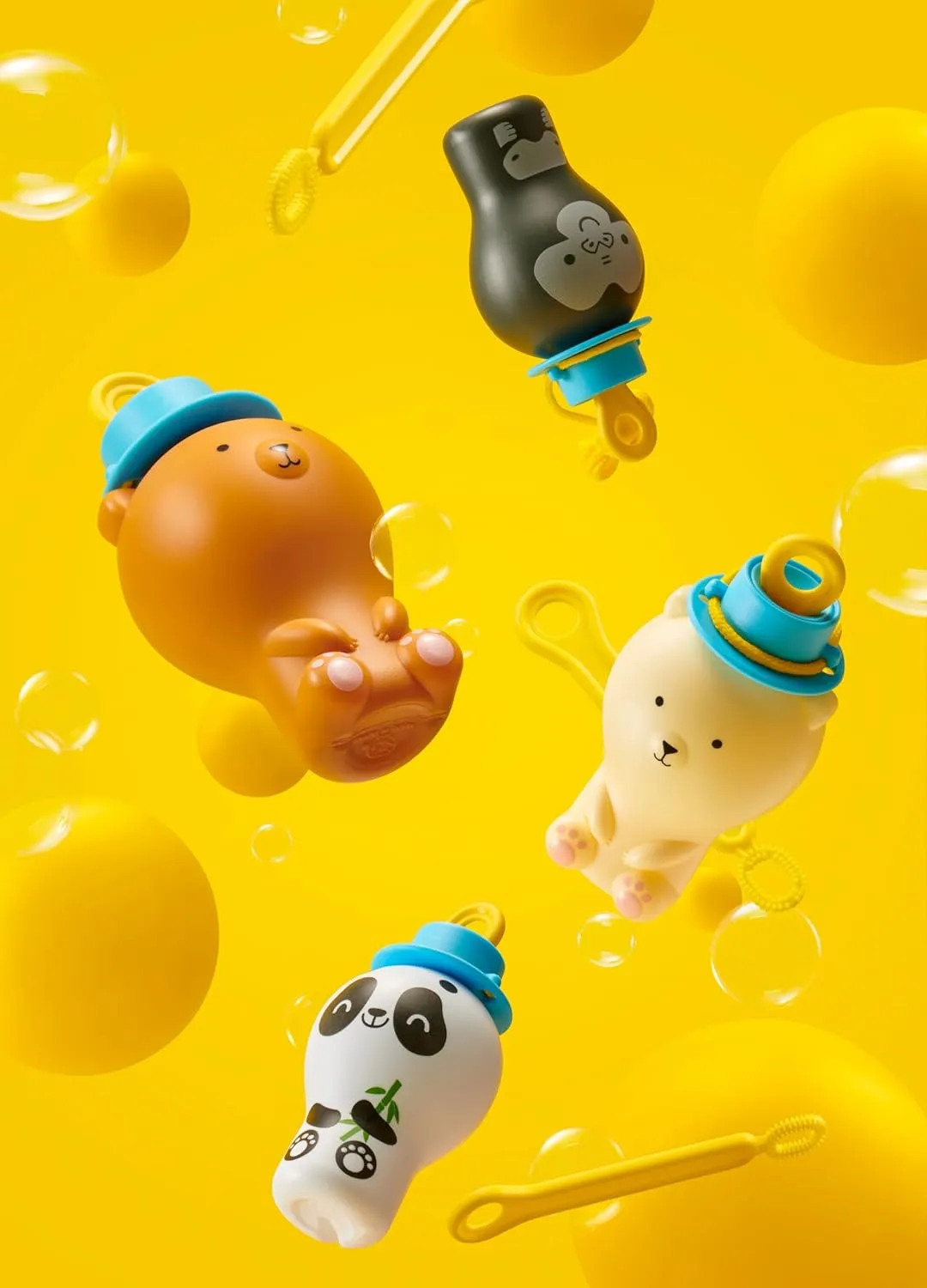 Uncle Bubble Bear Family Set, Polar, Brown, Cute Panda Bears, 8 Bubble Wands, No-Spill Super Solution, Portable Mess-Free Bubble Toys
