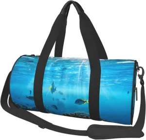 Underwater Ocean View Print Round Large Capacity Travel Luggage Bags,Men's and Women's Hand-Held Travel Clothing Bags