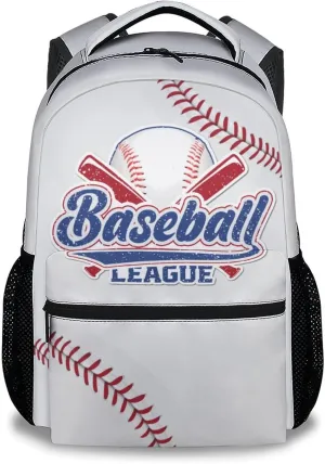 UNIKITTY Kids Backpack for Boys Girls, Baseball Backpack for Elementary Middle School, White Cute Large Capacity Bookbag with Adjustable Straps, 17" School Backpack for Kids Children