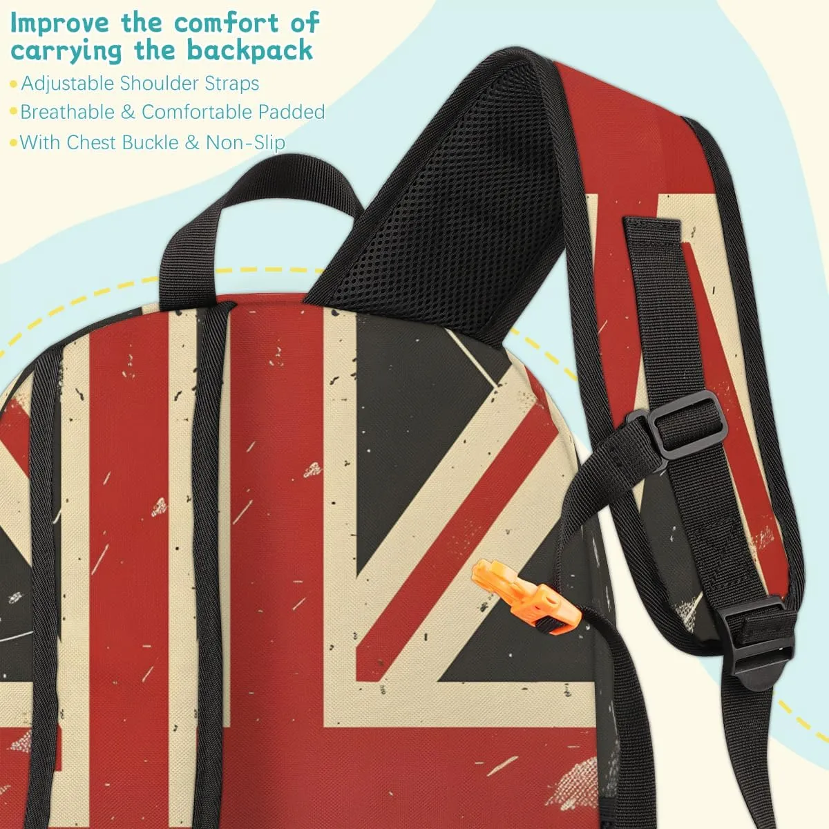 Union Jack Laptop Backpack for Women Men, 18.3 Inch Travel Work Backpacks, Retro United Kingdom Flag Waterproof Computer Casual Daypack Nurse Teacher Bags