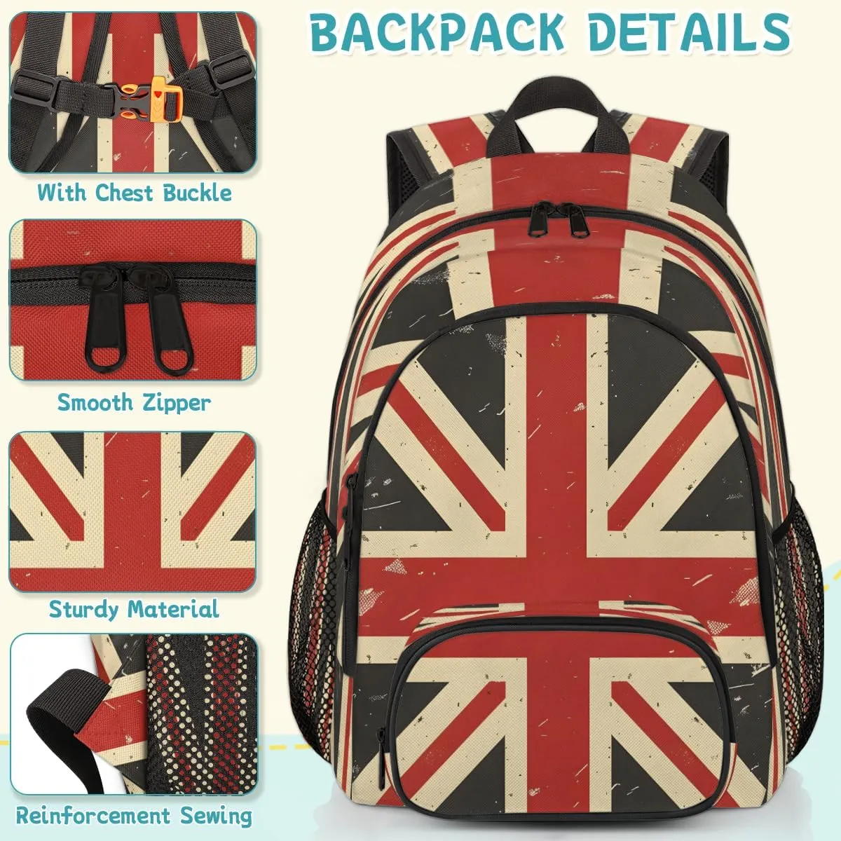 Union Jack Laptop Backpack for Women Men, 18.3 Inch Travel Work Backpacks, Retro United Kingdom Flag Waterproof Computer Casual Daypack Nurse Teacher Bags