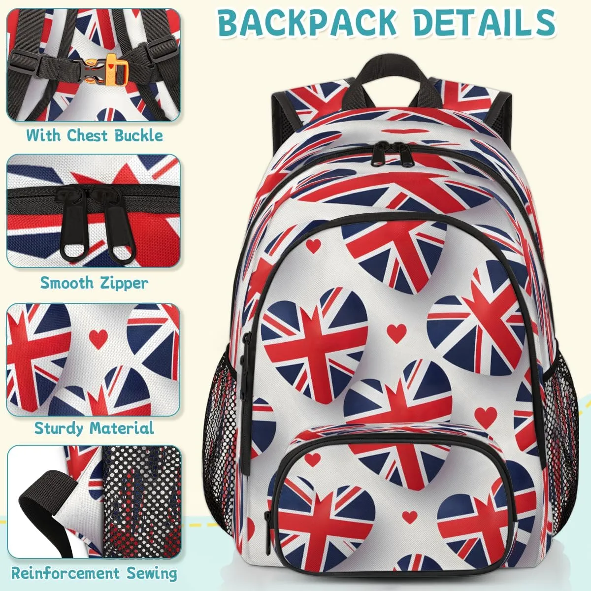 United Kingdom Flag Laptop Backpack for Women Men, 18.3 Inch Travel Work Backpacks, Union Jack Waterproof Computer Casual Daypack Nurse Teacher Bags