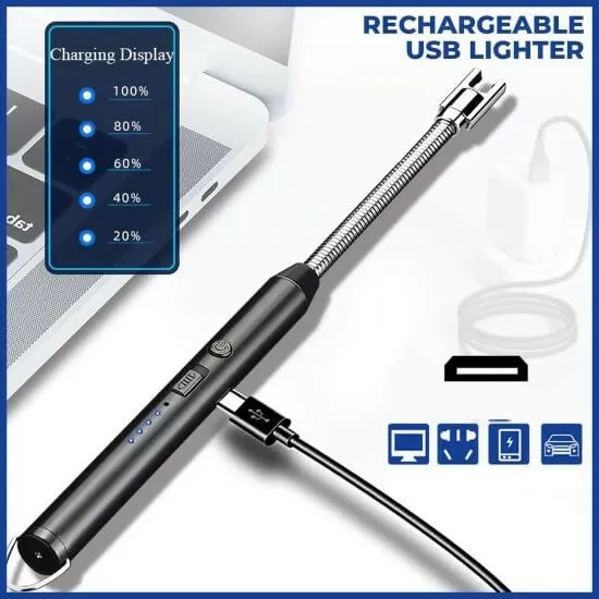 USB Rechargeable Electric Lighter Flameless Arc Lighter for Candles, Gas Stoves & Outdoor Use