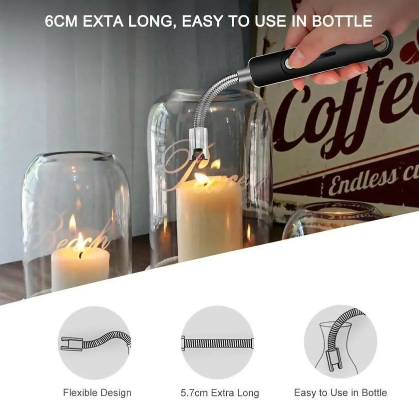 USB Rechargeable Electric Lighter Flameless Arc Lighter for Candles, Gas Stoves & Outdoor Use