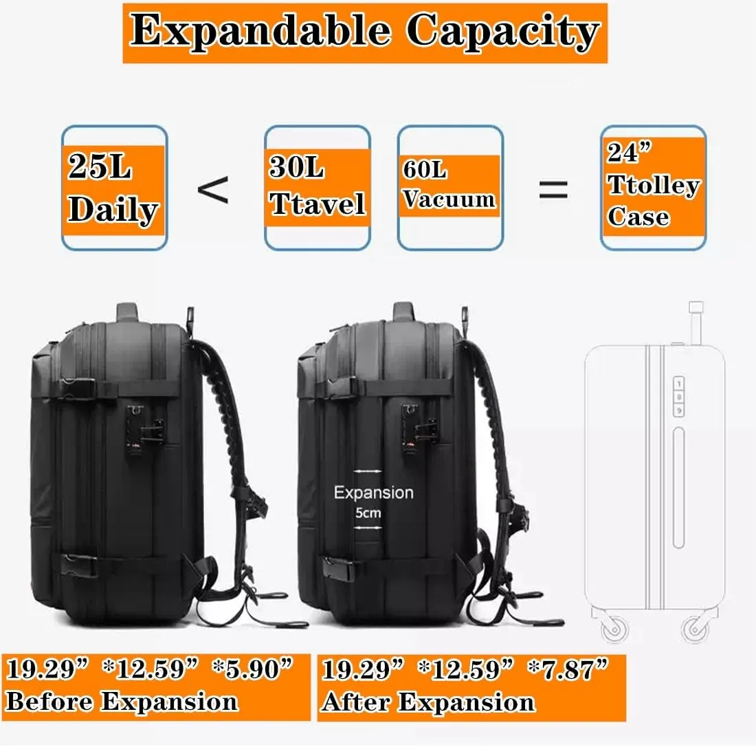 Vacpack Backpack,Vacuum Backpack,60l Expandable Vac pack Travel Backpack,Water Resistant,Anti Theft Vacpack Travel Vacuum Backpack (Green Manual Vacuum)