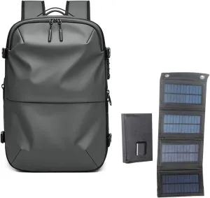 Vacuum Backpack Travel - 60L Expandable Travel Backpack, with Folding solar panel with 20W Waterproof, Anti-Theft, Ideal for Laptop, Travel, Business, College, Camping(Color:Dark gray)