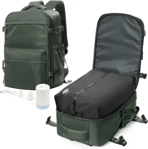 Vacuum Travel Backpack with Pump for Women,Airback Personal Item Carry on Backpacks Flight Approved 18x14x8 inches for Men,Laptop Waterproof Work Compression bags Casual Daypack Green