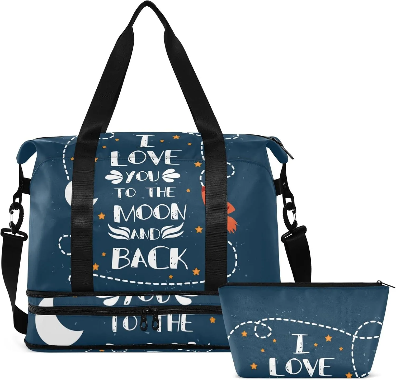 Valentine's Day I love you to the moon and back Rocket Crescent Moon Foldable Travel Bag, Camping Luggage bag, Portable Gym Bag, Sports Bag, Toiletry Bag with Handles Adjustable Shoulder Strap