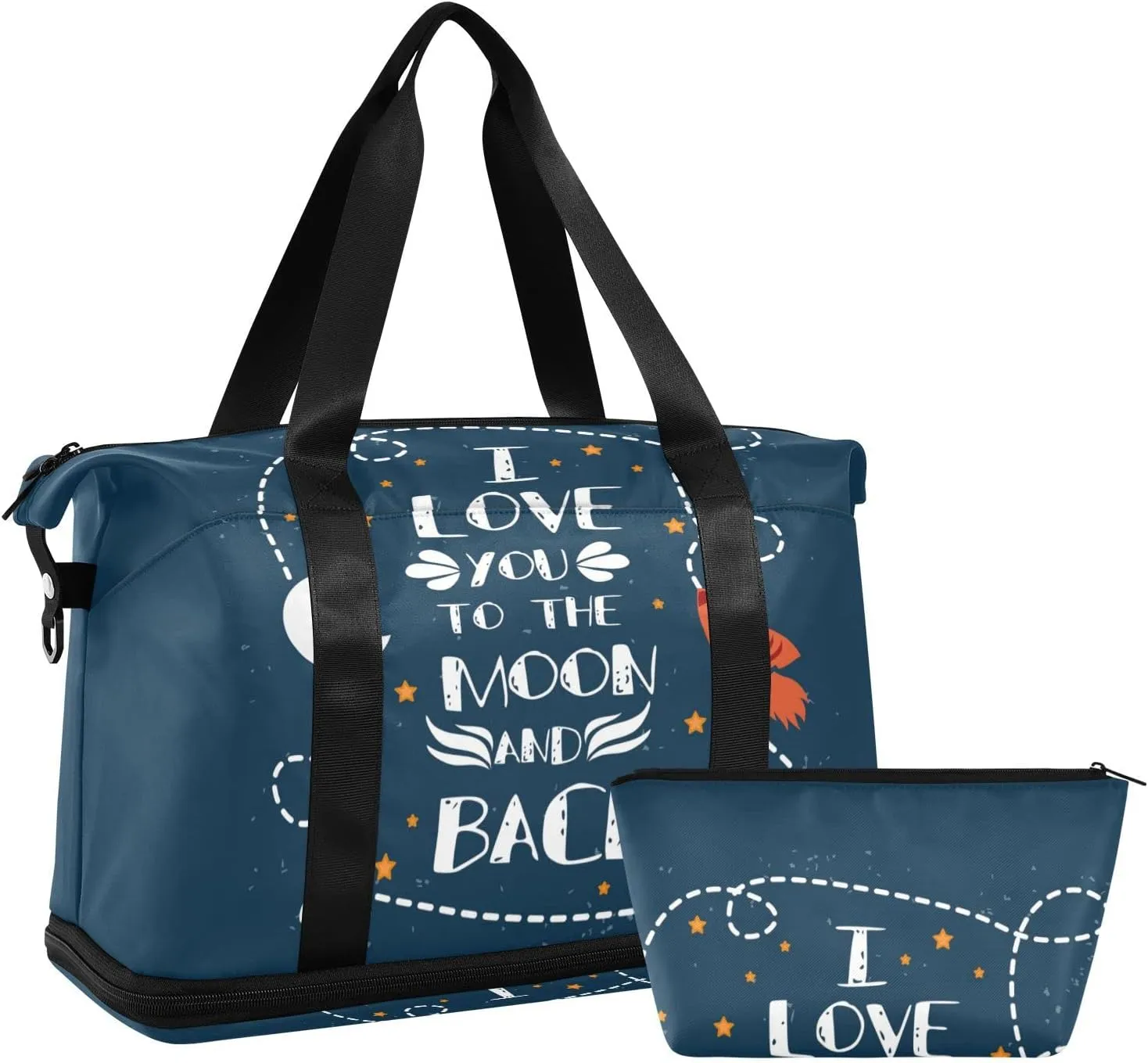 Valentine's Day I love you to the moon and back Rocket Crescent Moon Foldable Travel Bag, Camping Luggage bag, Portable Gym Bag, Sports Bag, Toiletry Bag with Handles Adjustable Shoulder Strap