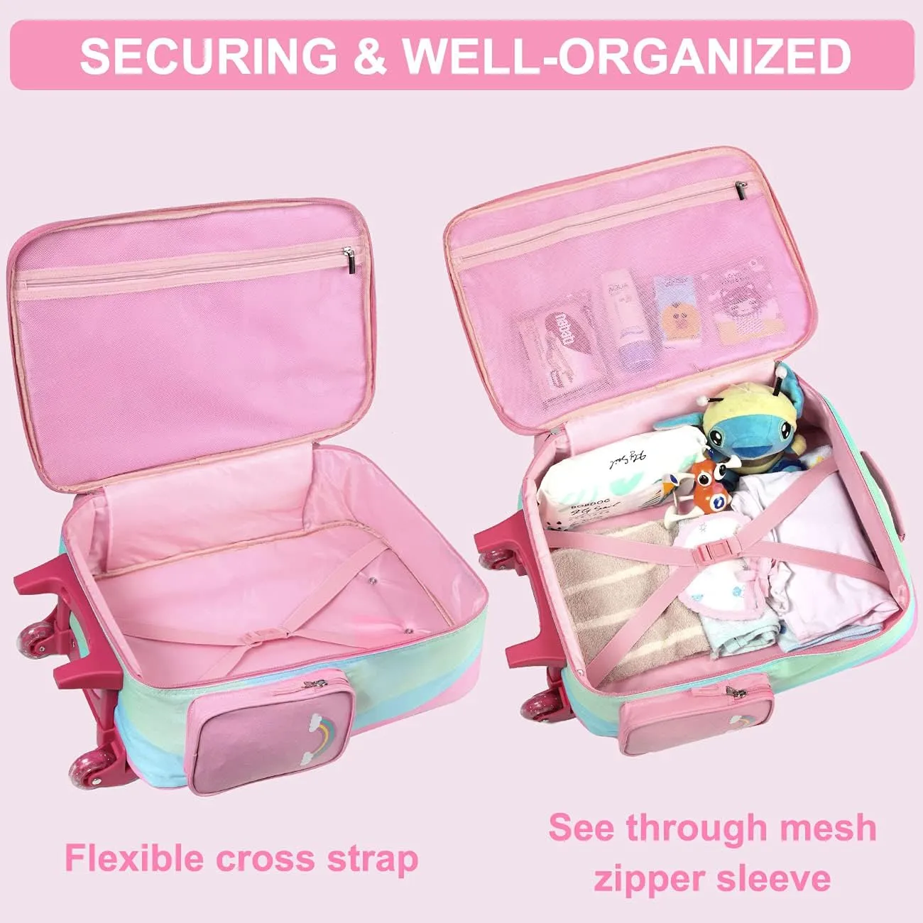 VASCHY Kids Luggage for Girls, Cute Rolling Travel Carry on Suitcase for Toddlers/Children with Wheels 18inch Unicorn