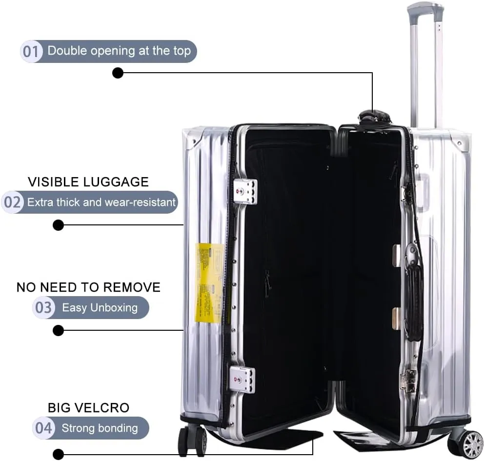 Veki Clear Suitcase Cover PVC Protector with Zip, Waterproof Transparent Luggage Cover Protective Bag, for Plastic Trolley Case Cover Protect Suitcases from Scratch for Travel Accessories
