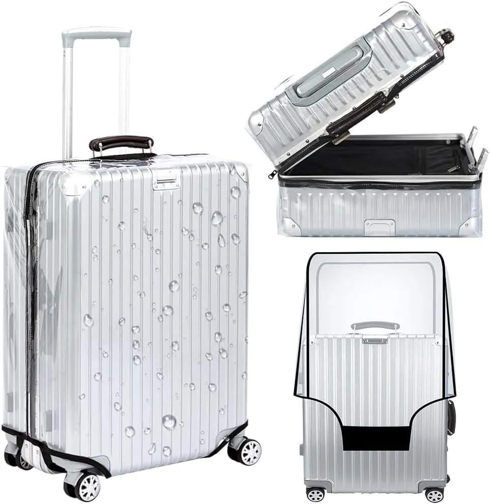 Veki Clear Suitcase Cover PVC Protector with Zip, Waterproof Transparent Luggage Cover Protective Bag, for Plastic Trolley Case Cover Protect Suitcases from Scratch for Travel Accessories